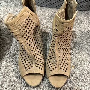 Rampage Tan Peep-Toe Heeled Boots